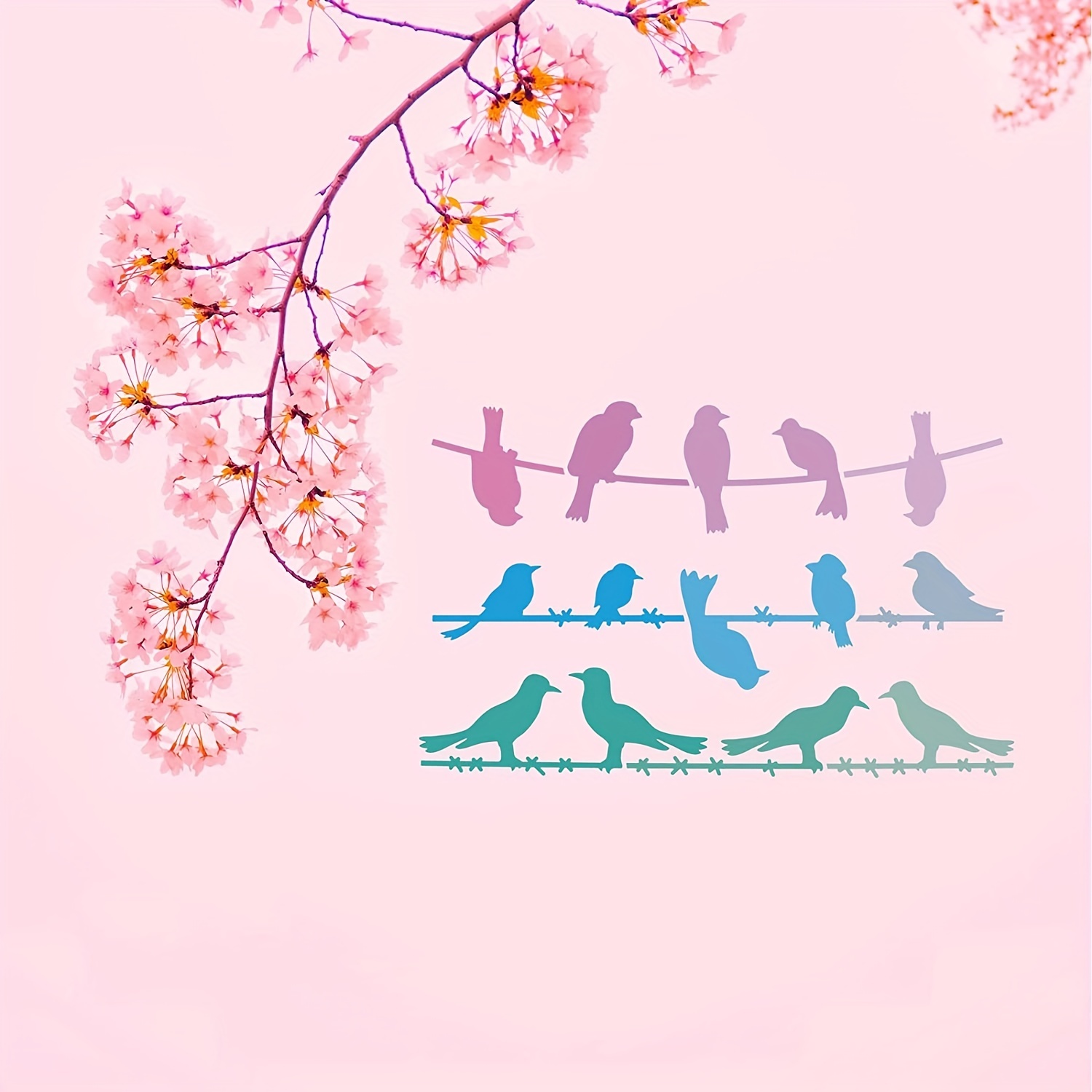  Birds on a Wire Silhouette STENCIL paint walls fabric