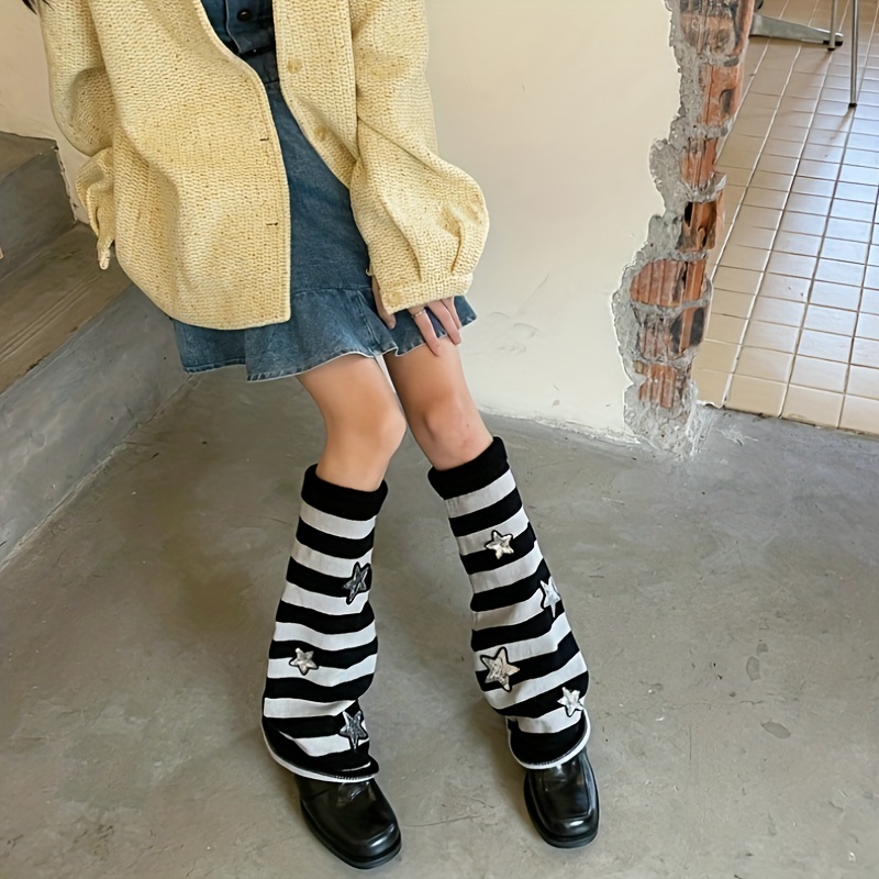 Y Demo Y2k Casual Striped Flare Leg Warmers Women Stretchy Knee-high Boots  Cover Socks