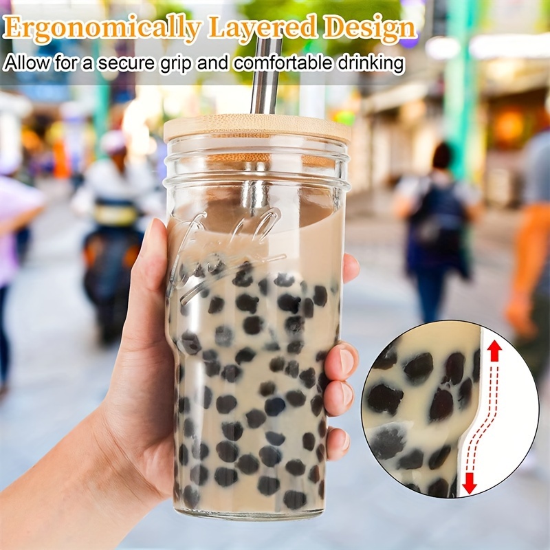 1pc, Japanese Origami Drinking Glass With Bamboo Lid And Straw - 25oz  Portable Glass Tumbler For Iced Coffee, Bubble Tea, And Summer Drinks -  Perfect