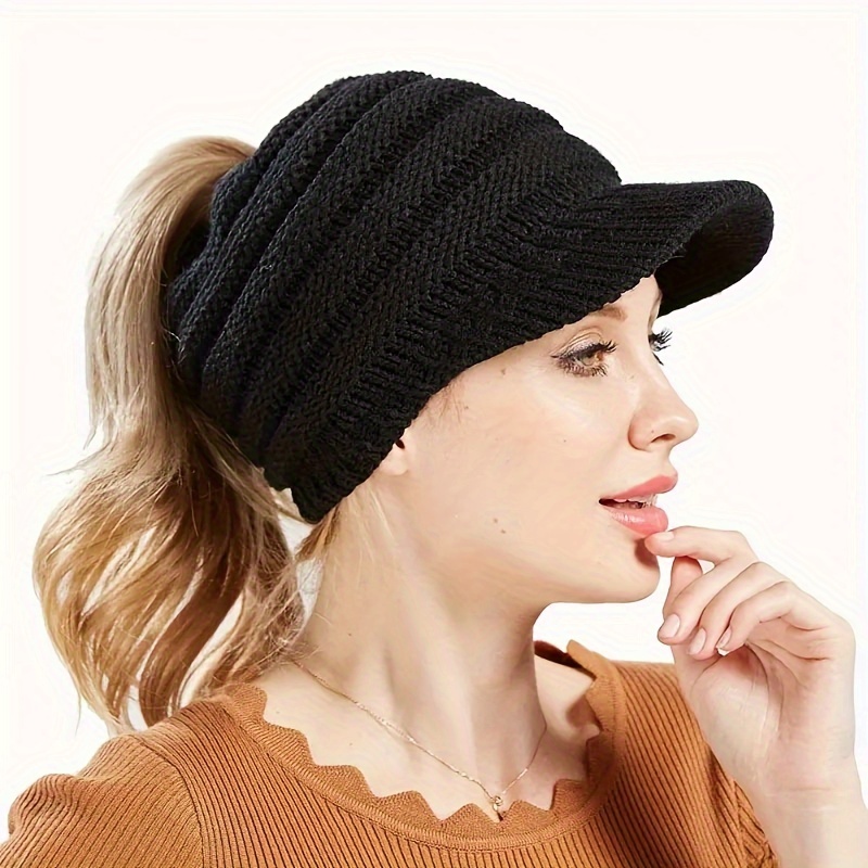 Ear Warmer Ponytail Visor Hat Solid Color Coldproof Baseball - Temu