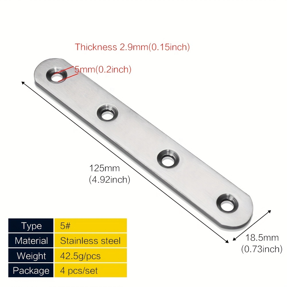 2-10pcs Flat Straight Brace Brackets 1.5-7.3 Inch Stainless Steel Mending Plates Repair Fixing Brackets Heavy Duty Plates