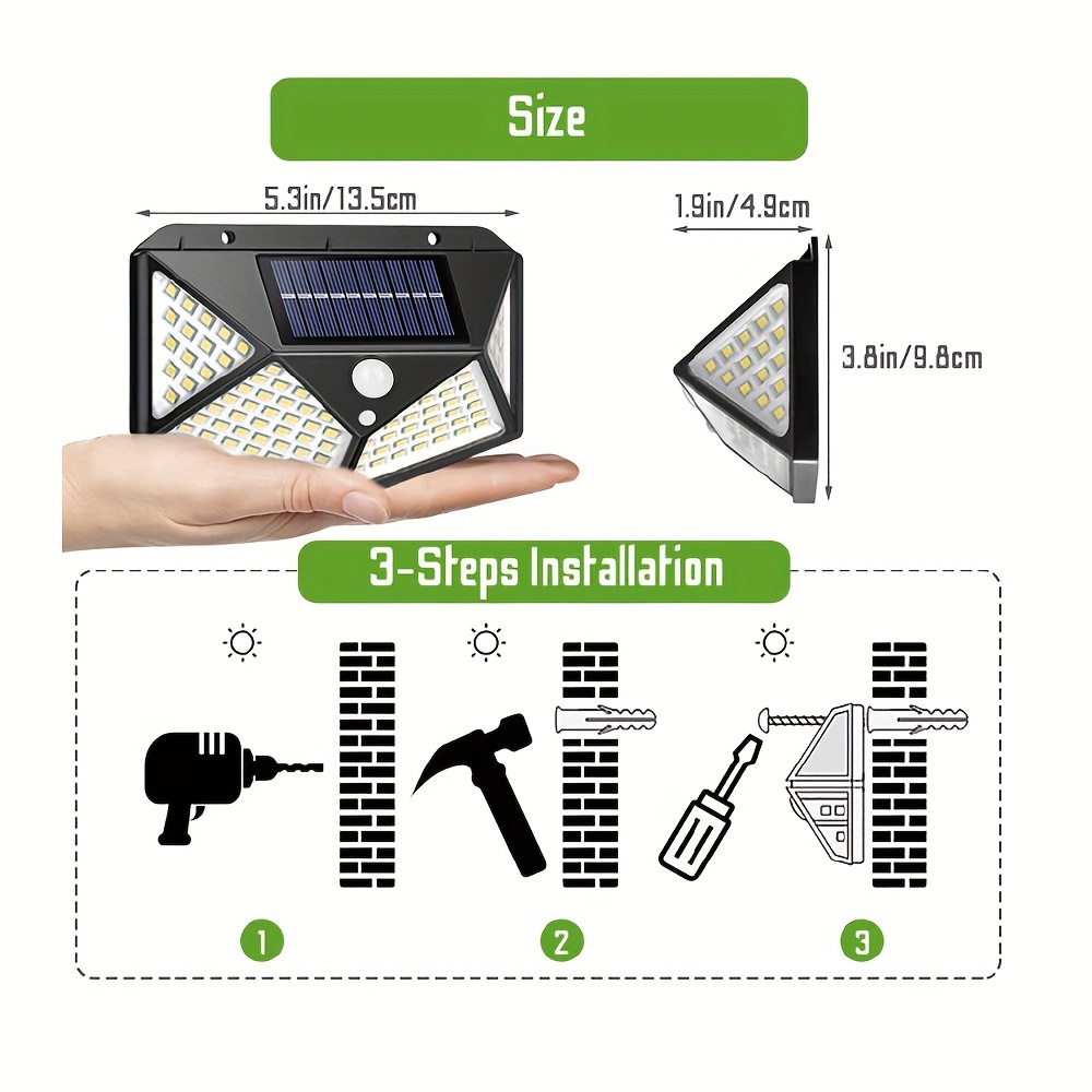 Lámpara Solar 100 Luces Led Exteriores Sensor Movimiento Bk