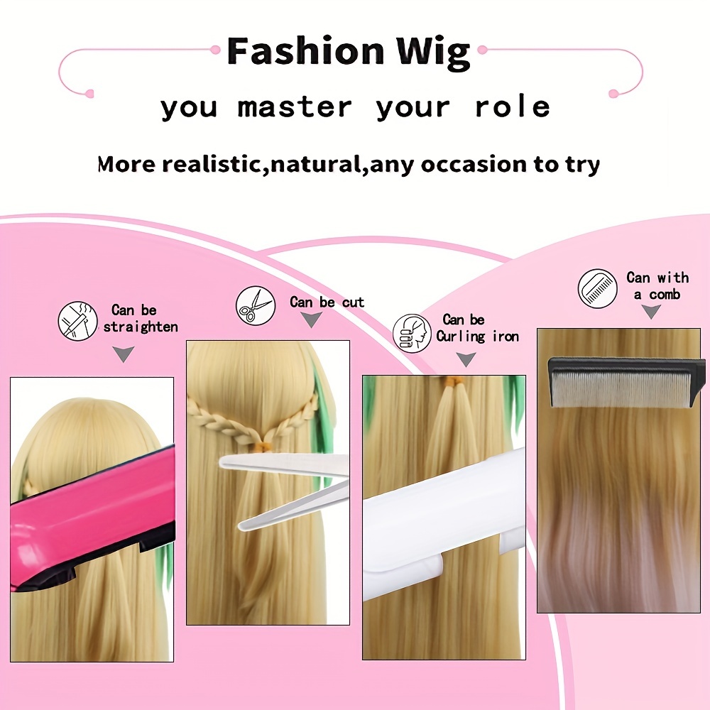 Costume Wigs Long Straight Wig With Ponytail Synthetic Wig Temu