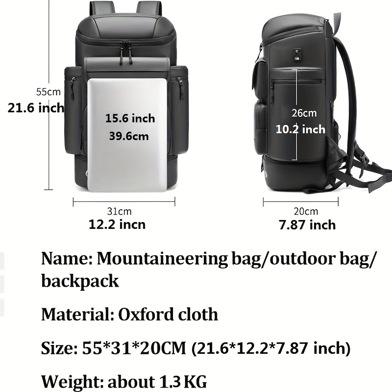 Mochila Hombre Grande 50L, para Ordenador Portatil 17 Pulgadas