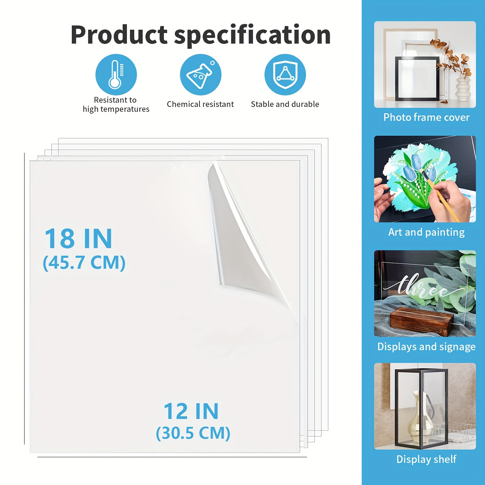 3pcs 12×18 PET Acrylic Sheets, Transparent Clear Flexible Plastic Sheet  Panels For Craft, Picture Frames, Sign Blank, DIY Display Project
