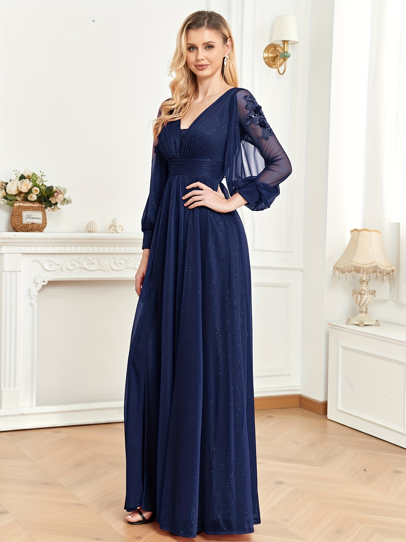 Navy blue long hot sale sleeve bridesmaid dresses