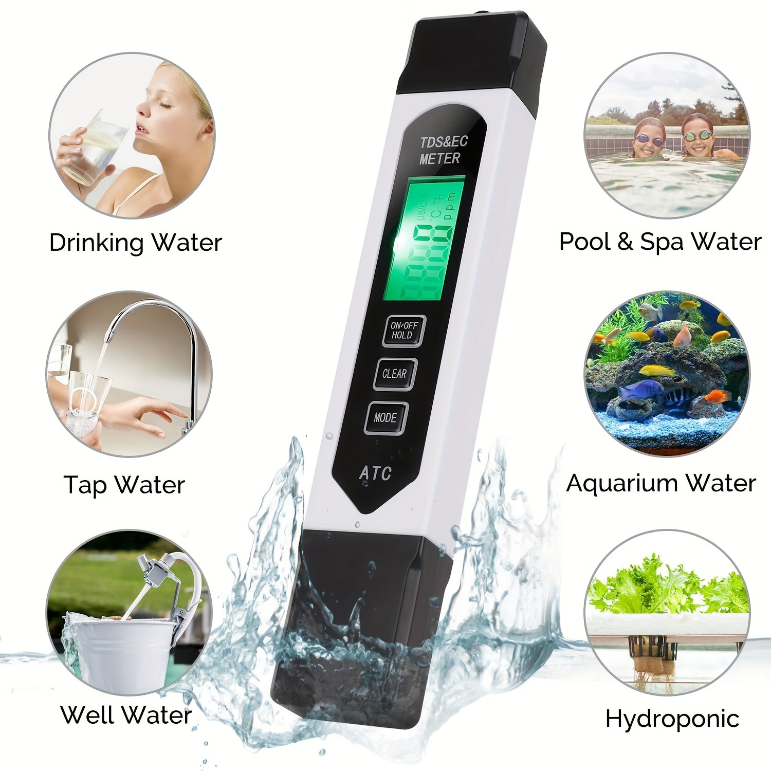 Stylo de test de qualité de l'eau,Compteur d'eau TDS 4 en 1, testeur d'eau  PH numérique - TDS, conductivité et compteur de température fiables et