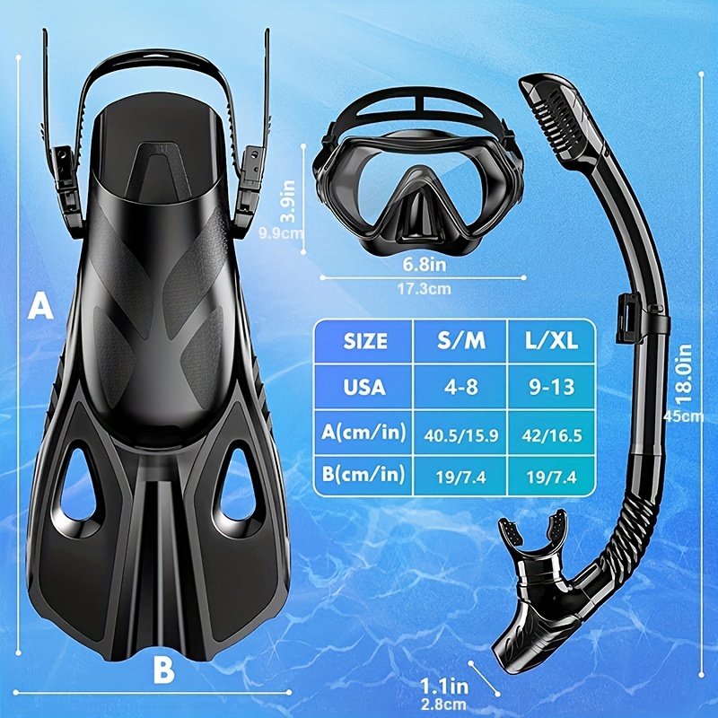 Zenoplige Mask Fins Snorkel Set Adults Men Women Swim Goggles 180 Panoramic  View Anti-Fog Anti