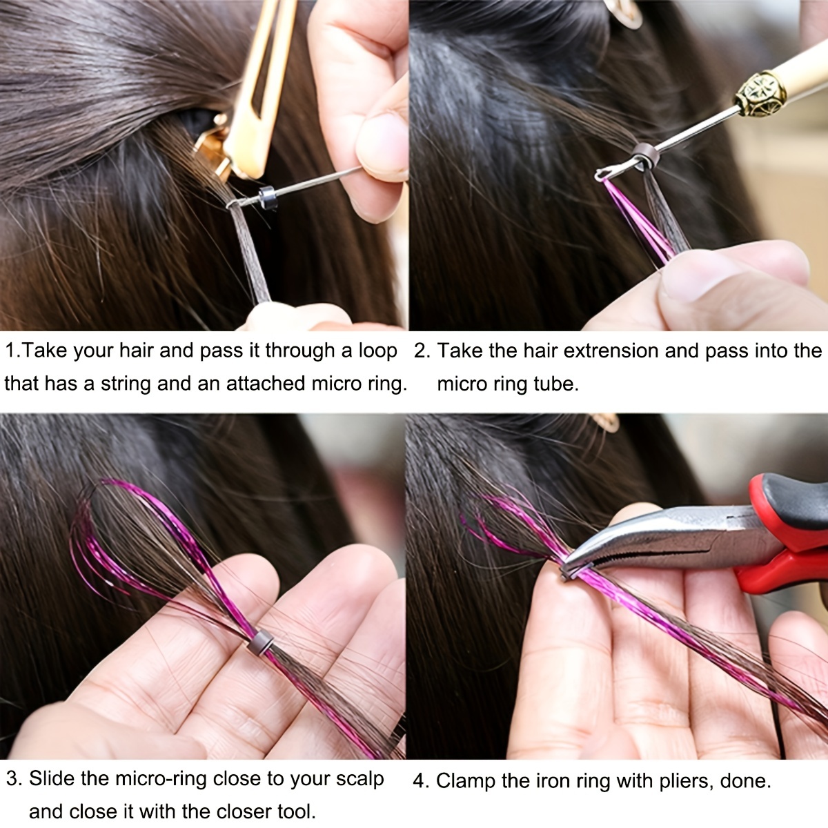 Accesorios de extensión de cabello i-tips, grapas de tubo de Microring para  extensiones de cabello, anillos de campana de cobre, Micro cerraduras