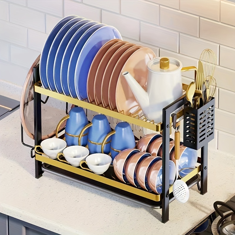 Dish Drying Rack - 2 Tier Dish Rack and Drainboard for Apartment