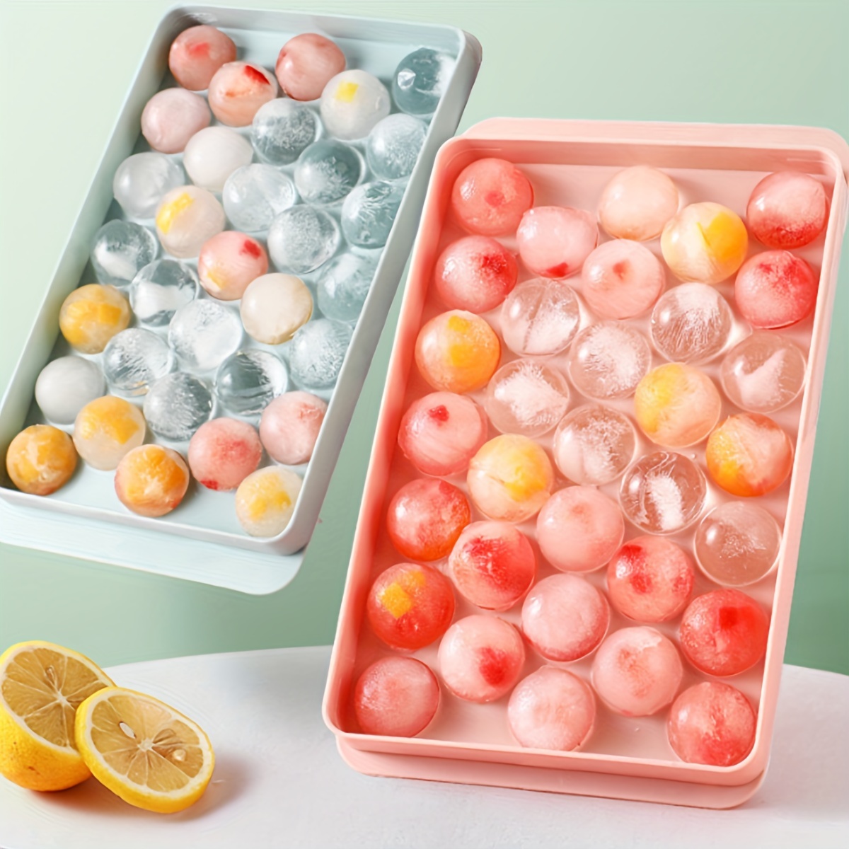 Silicone Ice Cube Tray with Lid and Bin for Freezer, 56 Nugget Ice Tray  (Pink)