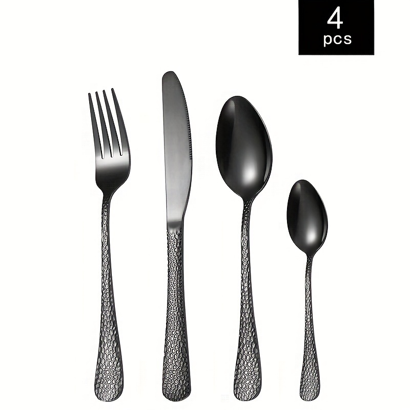 Black/rose Silverware Set With Steak Knife Food Grade - Temu