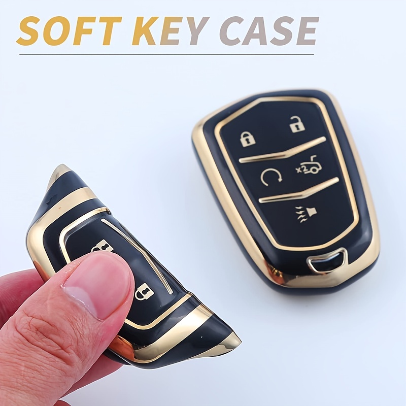 COMPONALL Key Fob Cover for Cadillac, Key Fob Case for 2015-2019 Cadillac  Escalade CTS SRX XT5 ATS STS CT6 5-Buttons Premium Soft TPU 360 Degree Full