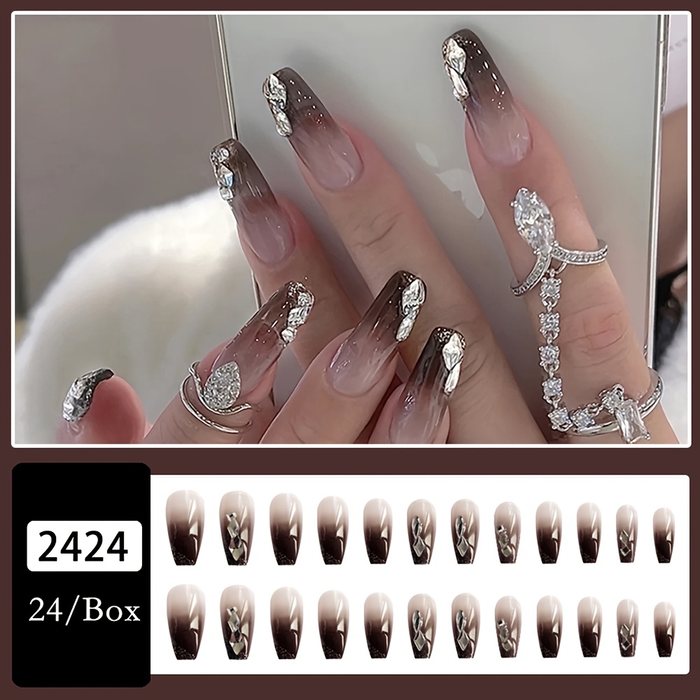 Luxury Fake Nails Long Press On Rhinestone Nails Bling Square Acrylic False  Nails With Glue Sticker Prom Womens Nails False Nails 24 Pcs | High-quality  & Affordable | Temu