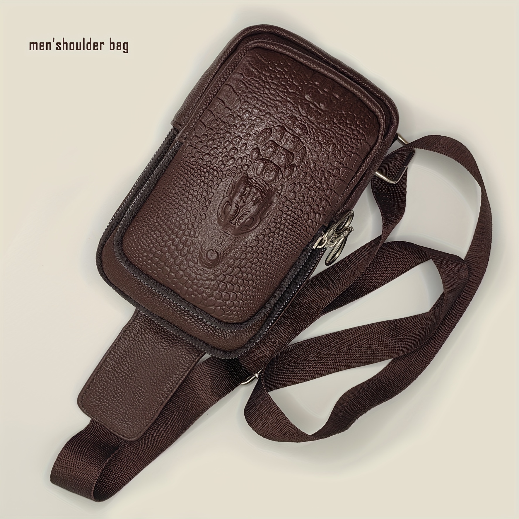 High-end Men's Genuine Leather Chest Bag Crocodile Grain Bag Men's Fashion  Crossbody Bag Travel Cowhide Single Shoulder Bag For Vacation Business Trip  - Temu