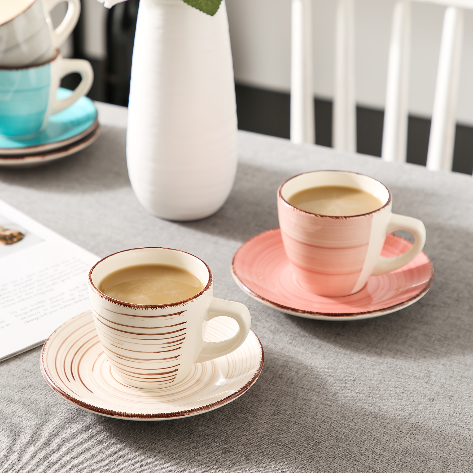 vancasso Set 12 Tazze da The, Tazze Caffè per 12 Persone, Set Tazze da Tè,  Tazze Colazione,Tazzine Caffe Particolari in Stoneware, Collezione Bubble