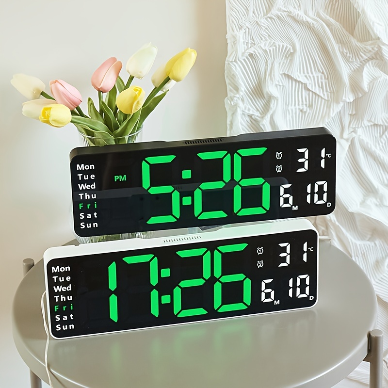 Large Screen Magnetic LCD Digital Alarm Clock Temperature Humidity Date  Display Ultra Thin Desk Refrigerator Wall Mounted Clocks