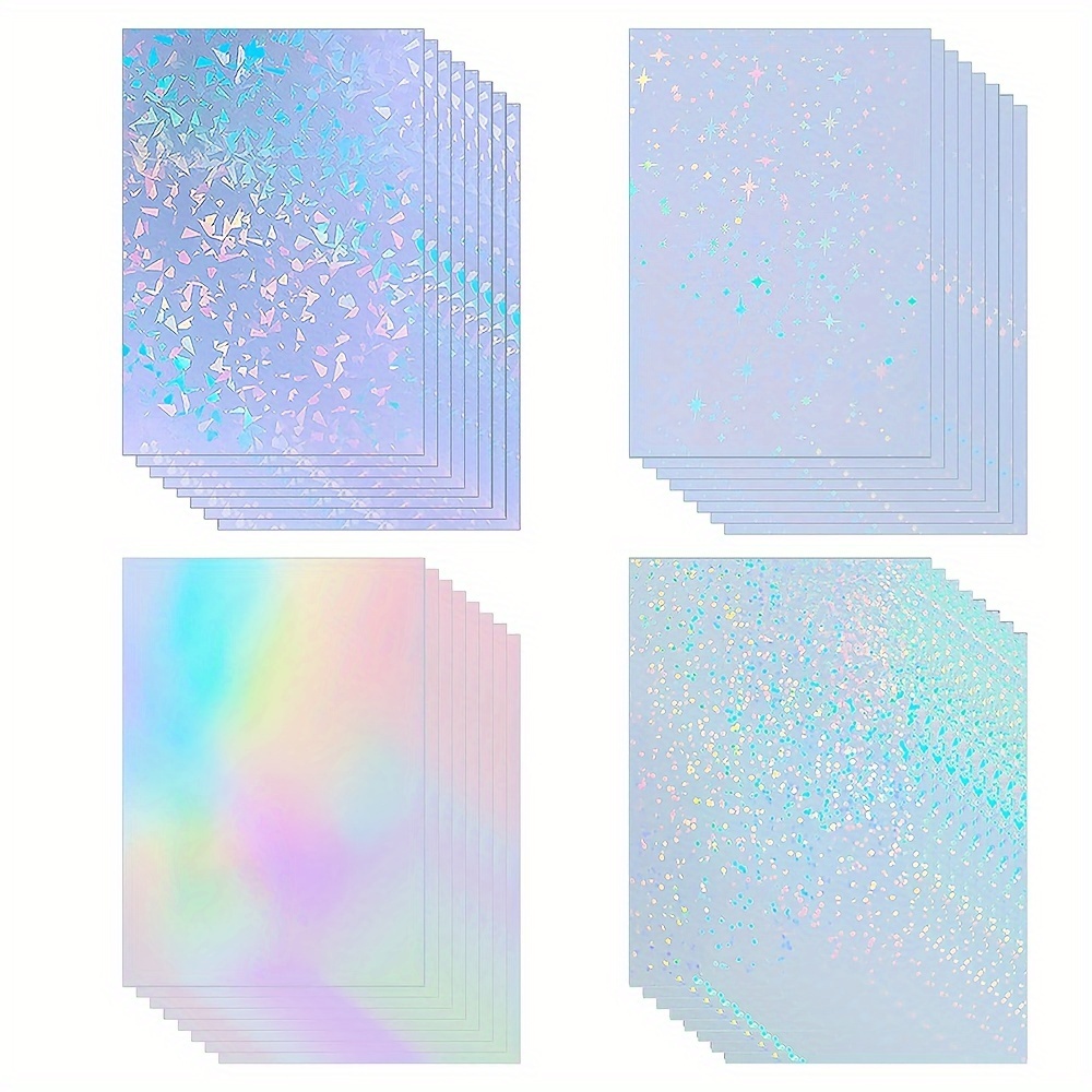 

20 Sheets Holographic Sticker Paper Clear Vinyl Self Adhesive Waterproof Rainbow Transparent Overlay Film A4 Size Holographic Overlay With 4 Styles Mixed