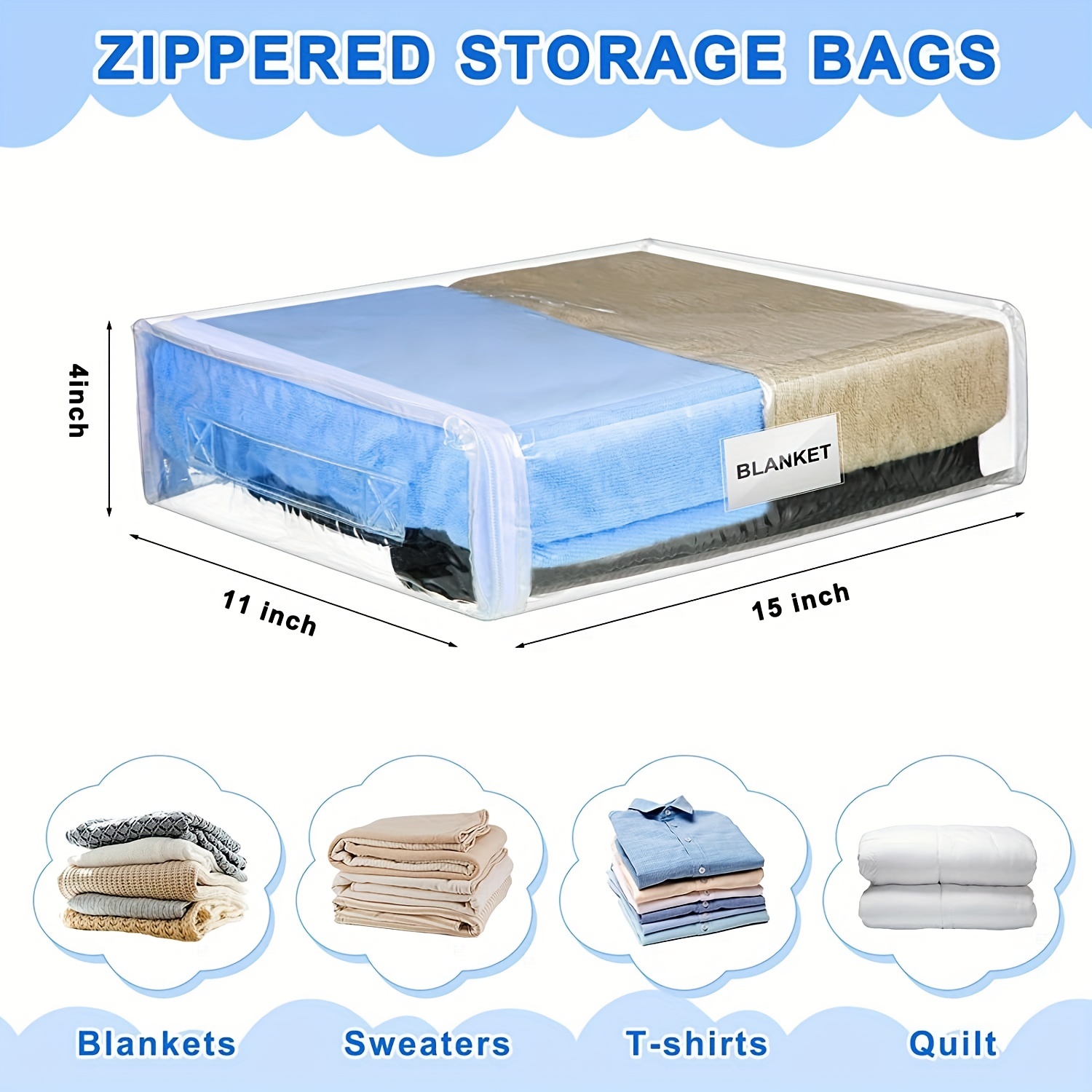 Clear Vinyl Zippered Storage Bags Sweater Storage Bags Plastic Storage Bags  For Blankets Clothes Bed Sheet Organizer With Zipper For Closet Sweater  Small Quilt Pillow - Temu France