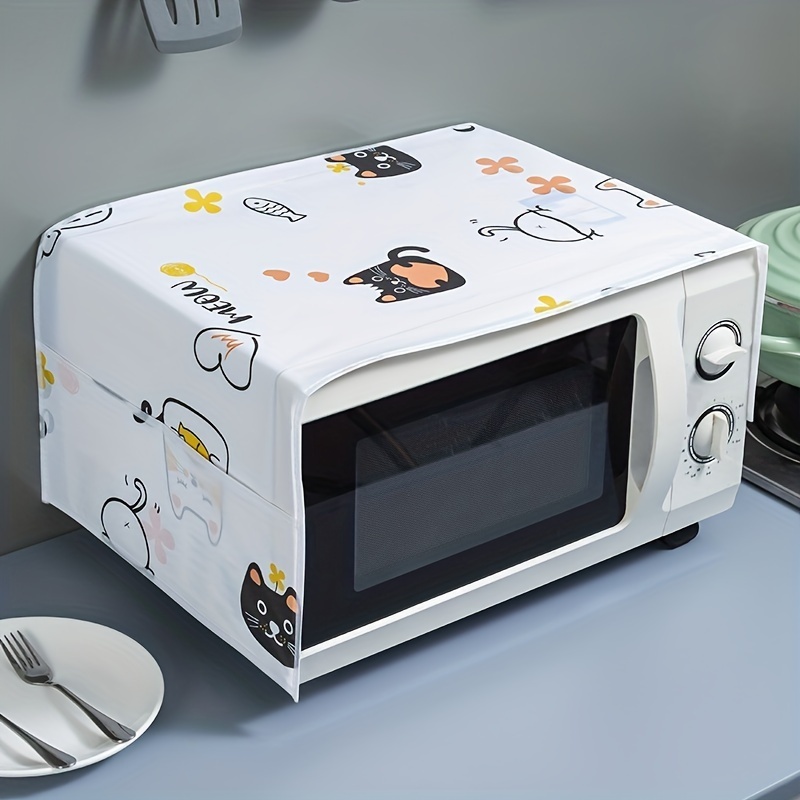 Magazine Microwave Oven Cover With Storage Pockets,Linen Printing Fabric  Anti-oil Dustproof Cloth