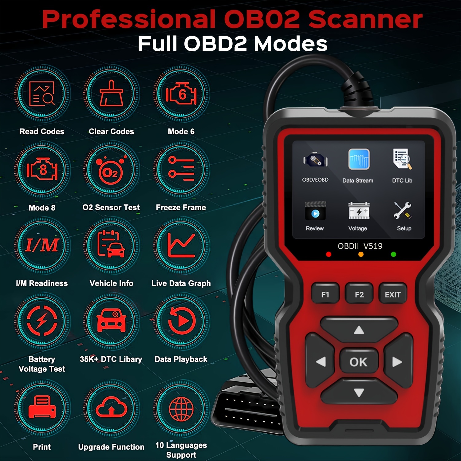 Greyghost OBD2 Scanner Lecteur de code OBD et outils de numérisation Outil  de diagnostic de moteur de voiture pour toutes les voitures de protocole  OBDII 