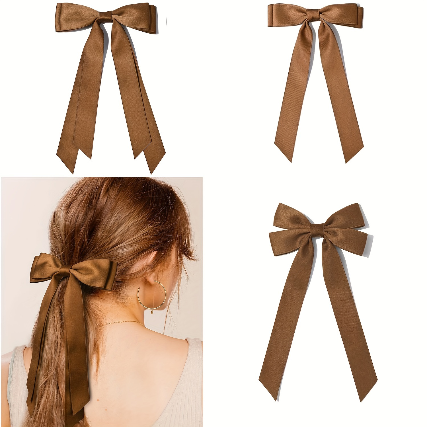 Temu 3pcs Silky Satin Hair Bows Hair Clip, Hair Pin, Hair Barrette Hair Ribbon Clips for Women Ponytail Holder Hair Accessories, Christmas Gifts