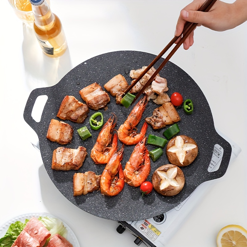 1pc Cast Iron Korean Bbq Grill Plate, Outdoor Cooking Griddle