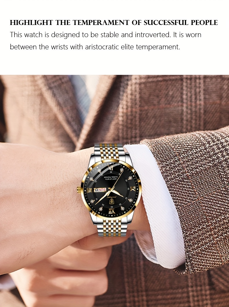   fashion chronograph mens wristwatch waterproof luminous business quartz sports watches details 8