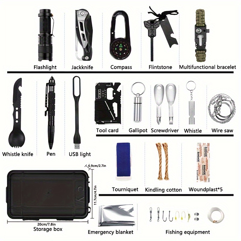 33 in 1 survival kit for outdoor adventures and emergencies details 1