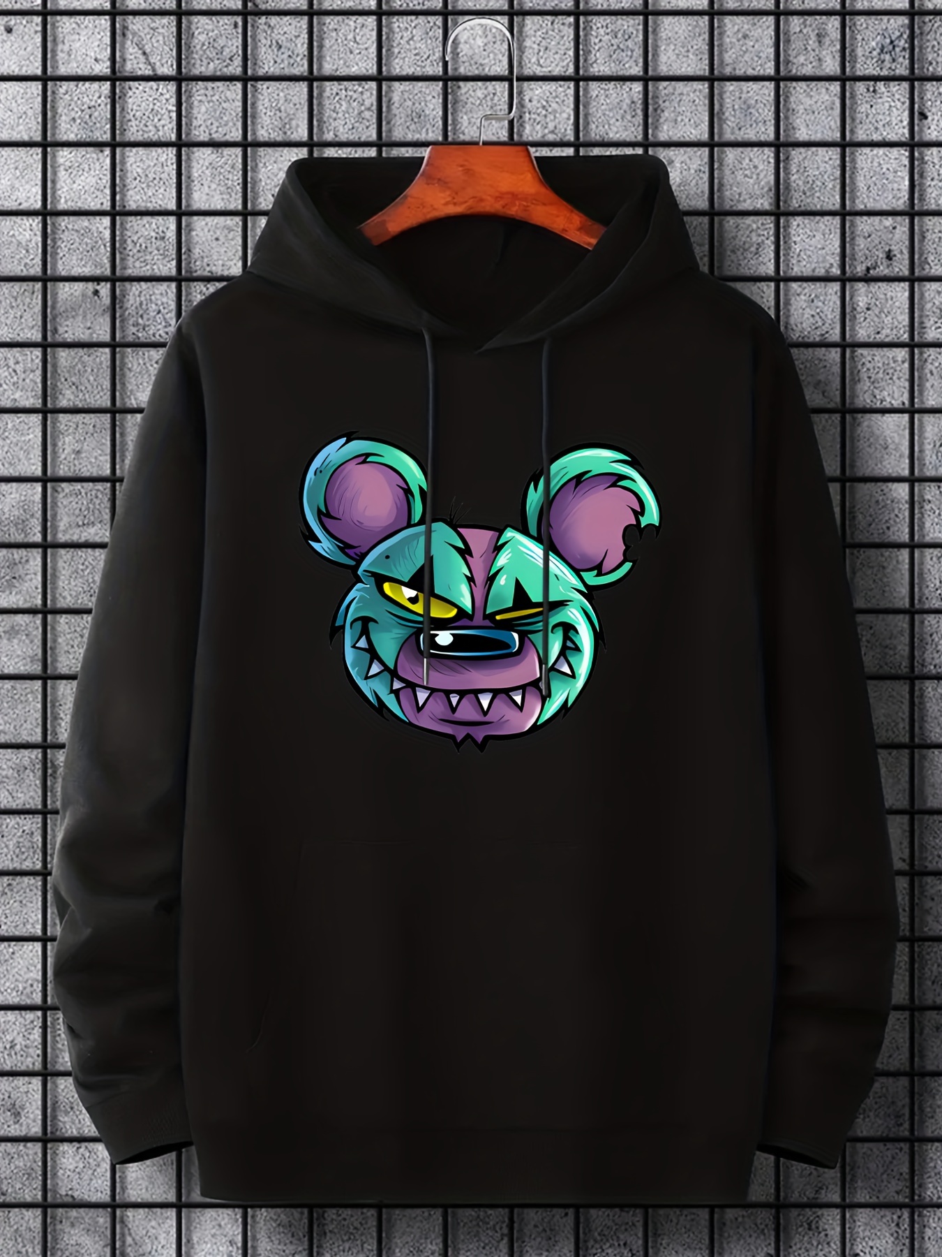 Comic Bear Print Hoodie for Men