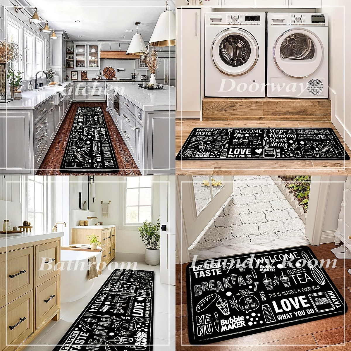 2 Pcs Kitchen Rug Set,Kitchen Mats,Background of Marble in Black and White,  Soft Washable Non-Slip Super Absorbent Floor Mat for Kitchen Bathroom