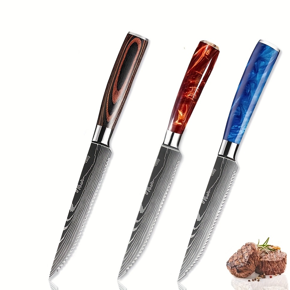 XITUO Steak Knife Set Damascus Pattern Stainless Steel Serrated
