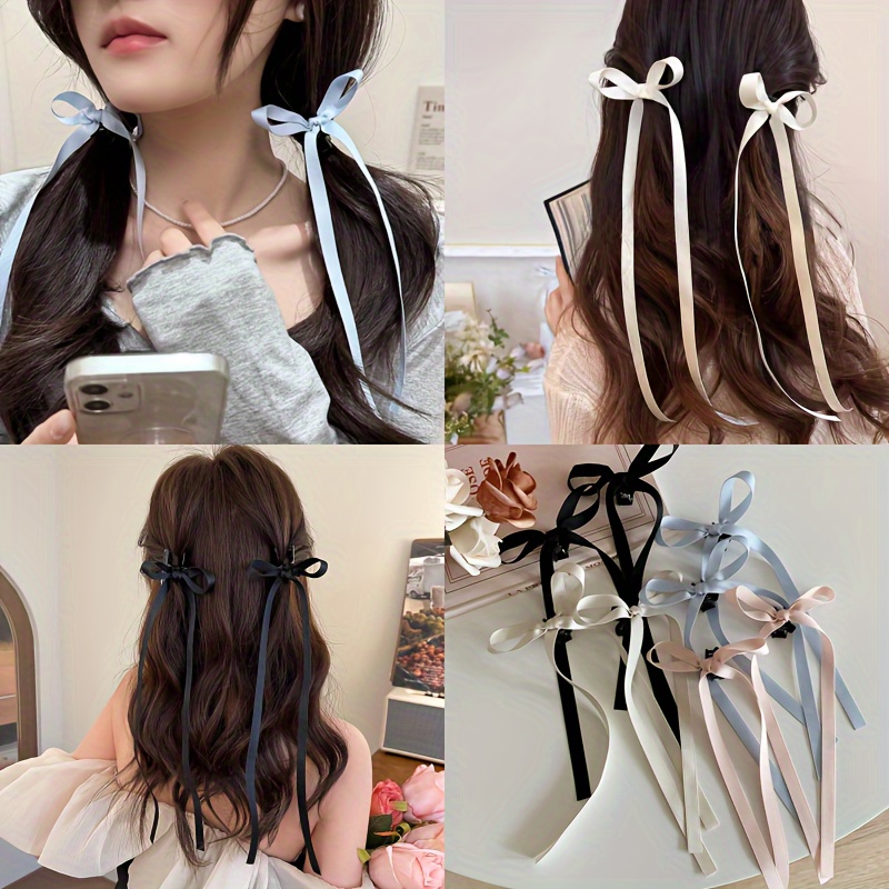 2pcs Ballet Style Simple Hair Clip With Ribbon Bow For Women