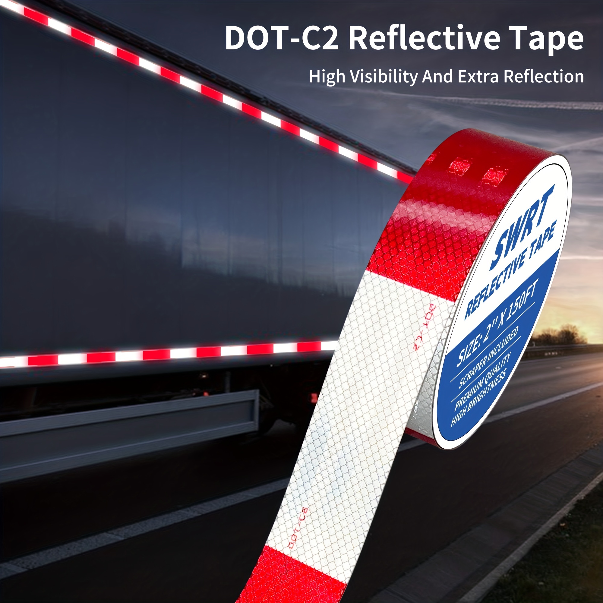 2 X 30Ft Cinta Reflectante De Seguridad Dot C2 Rojo Blanco Para Remolques  2