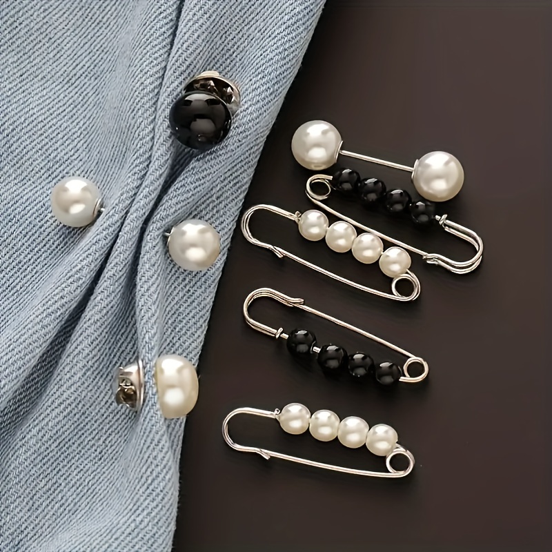 LuckyMoon 9pcs Heavy Duty Large Safety Pins for Sweater Shawl Cardigan, Faux Pearl Brooches Set for Women Jewelry Pins for Hats Shirt Skirts