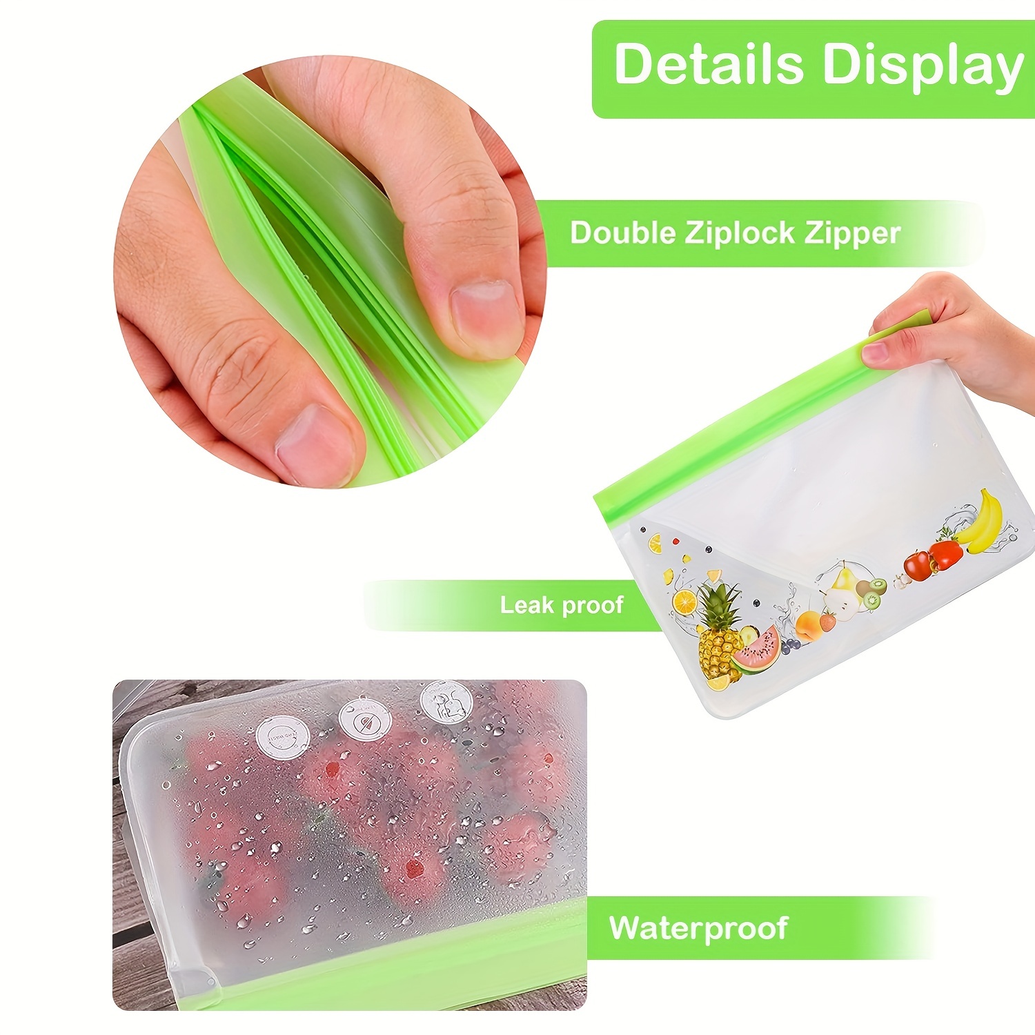 SPLF Dishwasher Safe Reusable Storage Bags, Stand Up Freezer Bags, Reusable  Sandwich Bags, Reusable Snack Bags, BPA Free Leakproof Silicone and Plastic  Free Lunch Bags for Food Meat Fruit Veggies - SPLF