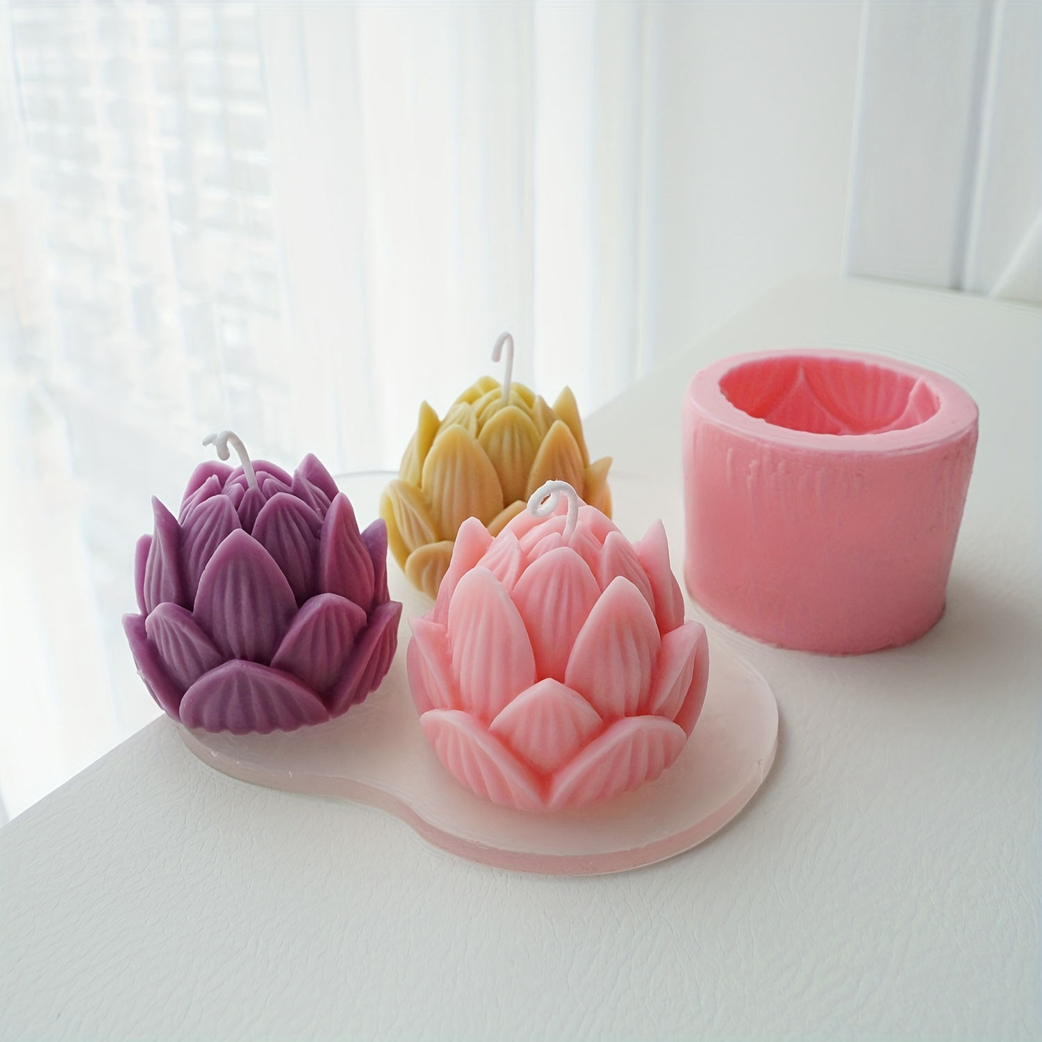 3D Lotus Flower Molds DIY Candle Form Silicone Mold Handmade Candle Making  1pc S