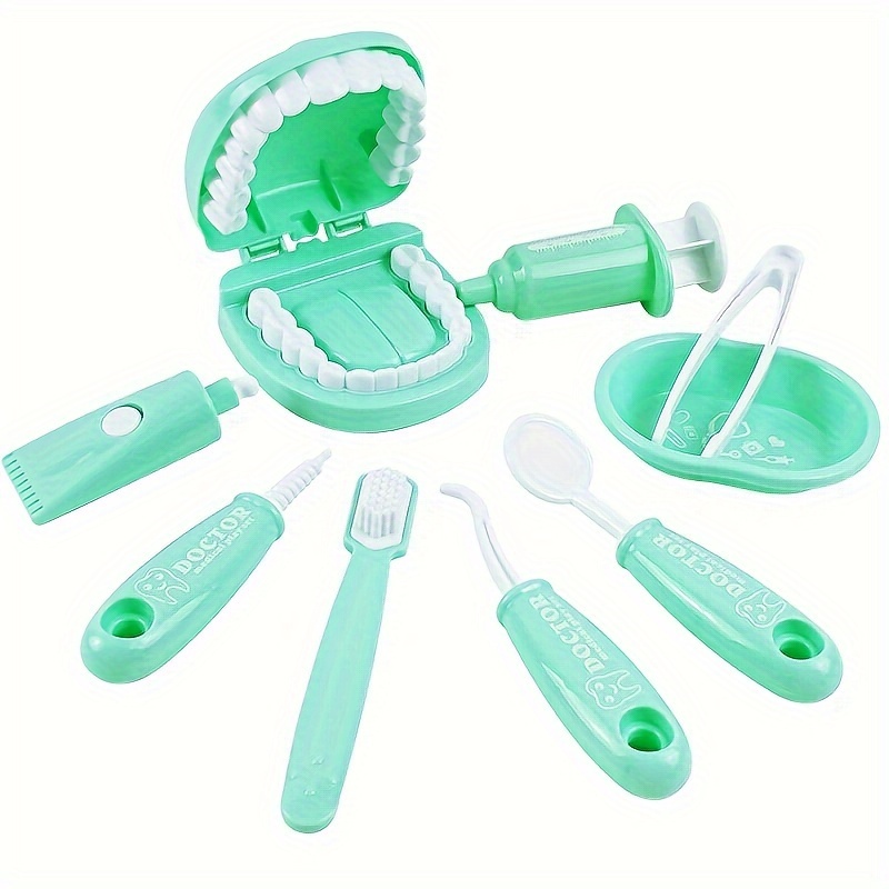 9Pcs/set Brushing Practice Kids Pretend Play Toy Dentist Check Teeth Model  For Doctors Role Play Simulation Learning Toy