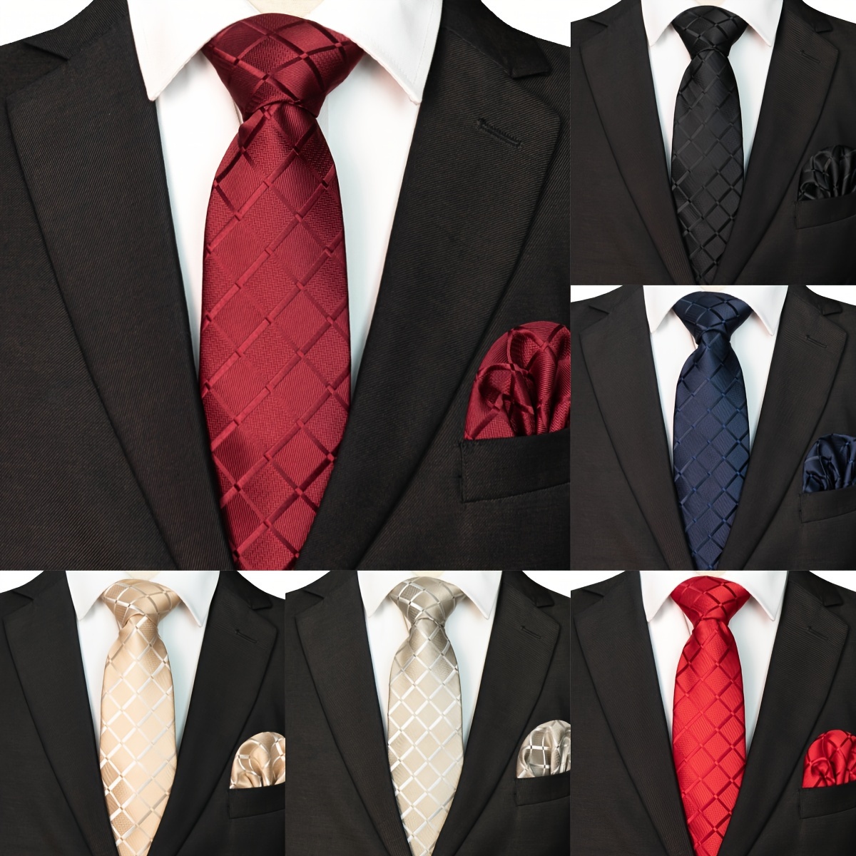 Luxury Gift Tie for Men Red Black Striped Woven Necktie Handkerchief  Cufflinks Tie Clip Boutonniere with Gift Box