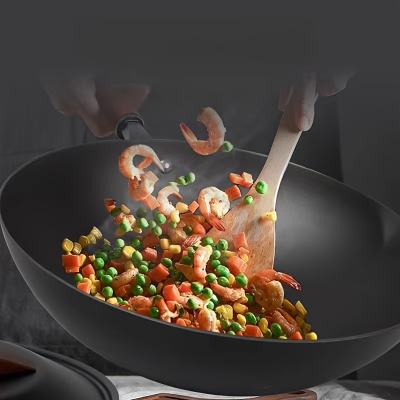 Wok de acero inoxidable con tapa, woks y sartenes para freír, sartén  antiadherente de 12 pulgadas, woks y sartenes con revestimiento de panal,  wok