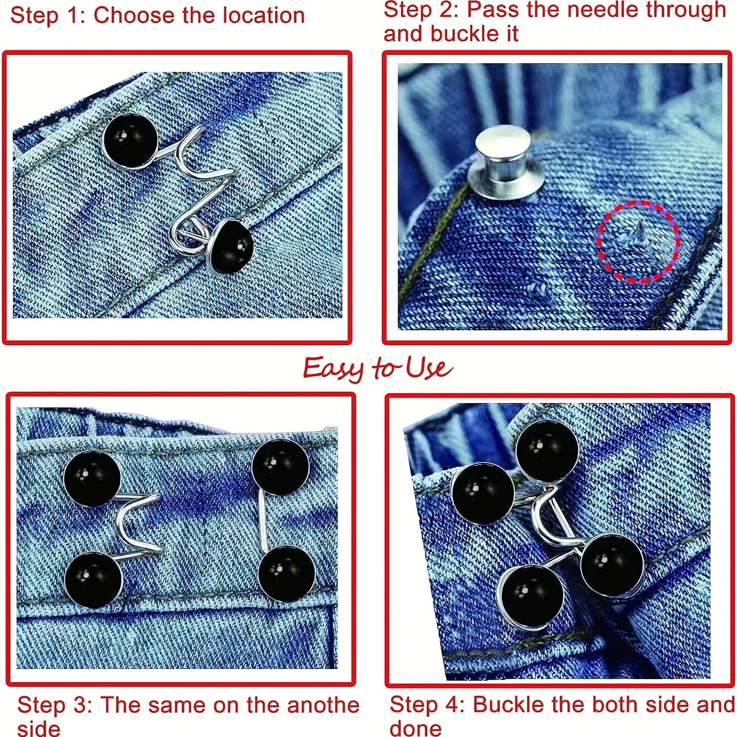 2pcs/set Jean Waist Tightener Adjustable Pant Button Pins Button For Jeans  Too Big Waistband Tightener Pants Clips For Waist - No Sewing Required,  White