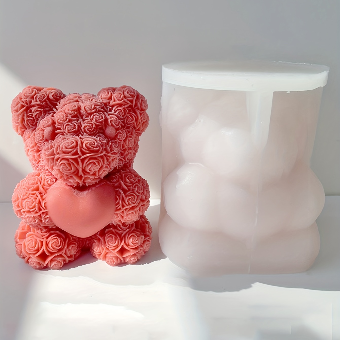 DIY Bear Candle Mold Flowers Foam Love Bear Roses Mould Candy Chocolate  Mold