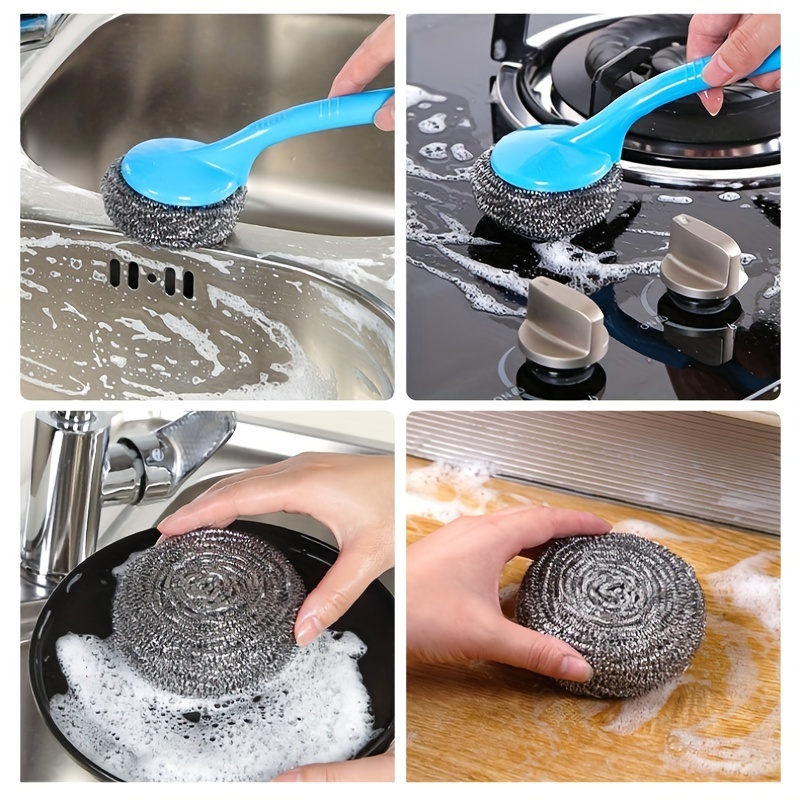 1pc Stainless Steel Scrubber, Steel Wool Scrubber , Long Handle Pot  Scrubbers, Cookware Scrubber Brush for Kitchen Pots Skillets Pans,  Efficient Dish Cleaning