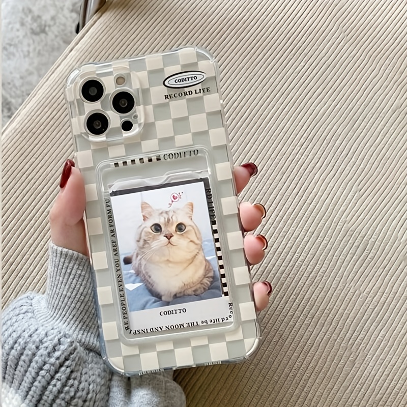 Suitable Iphone Transparent Card Bag Solid Color Plaid Temu