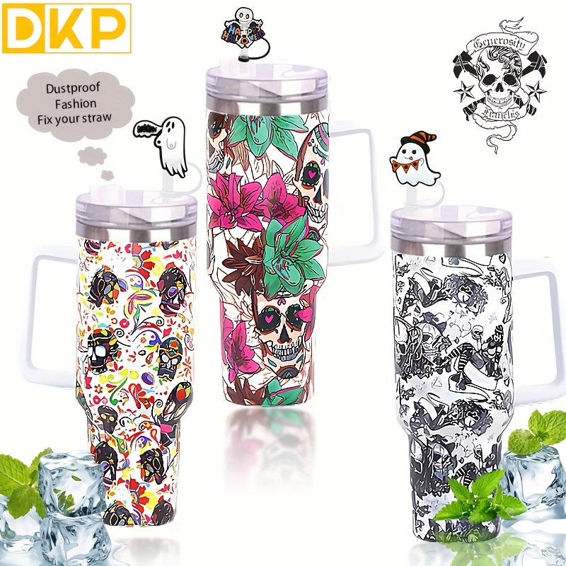 Skull Pattern Tumbler With Lid And Straw 304 Stainless Steel - Temu