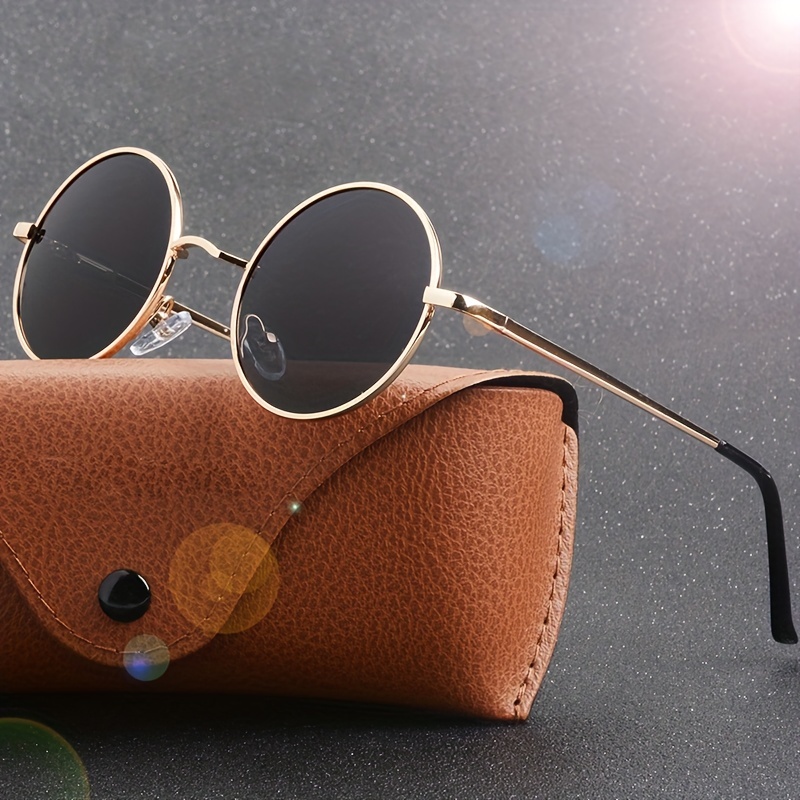 Retro Polarized Round Sunglasses for Men, Metal Frame UV400 Protection Lens for Cycling Travel Fishing,Sun Glasses,Temu
