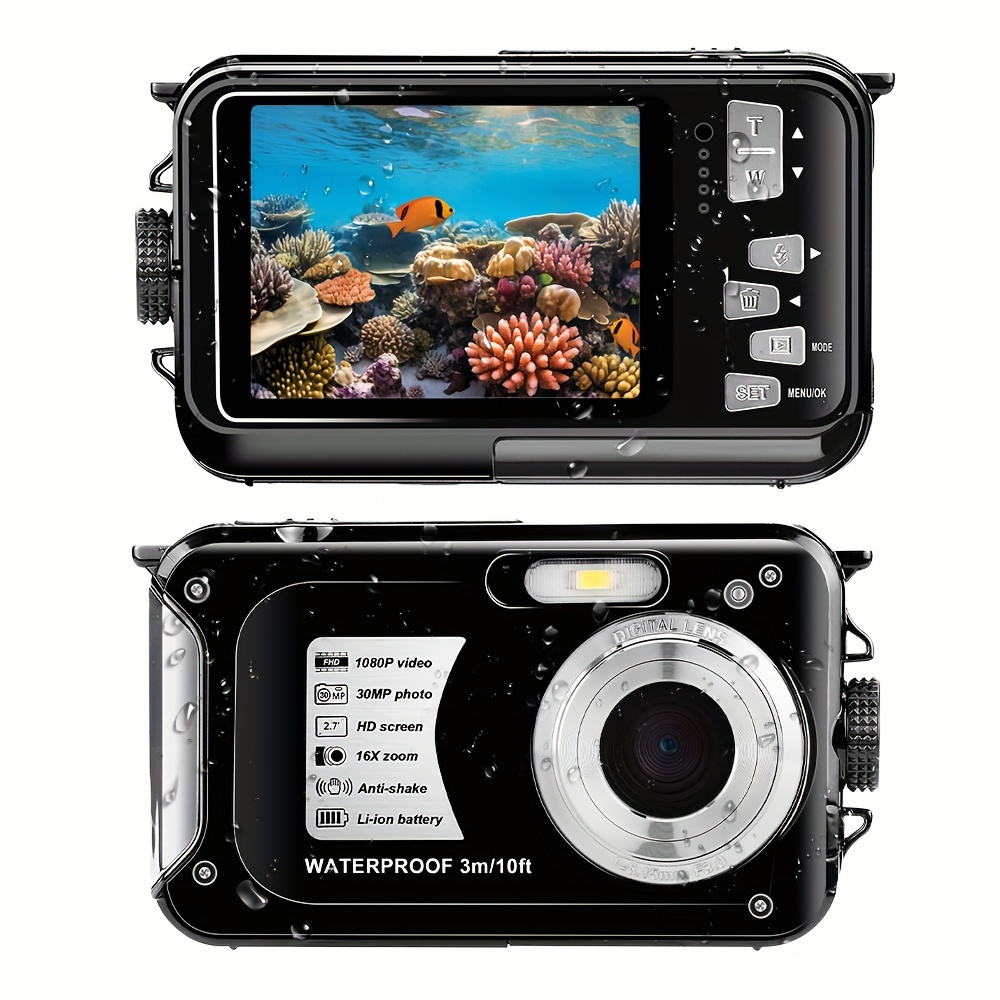 Fotocamera impermeabile Fotocamera subacquea Full Hd 1080p 30 Mp  Videoregistratore 16x Zoom digitale 10 Ft Waterp
