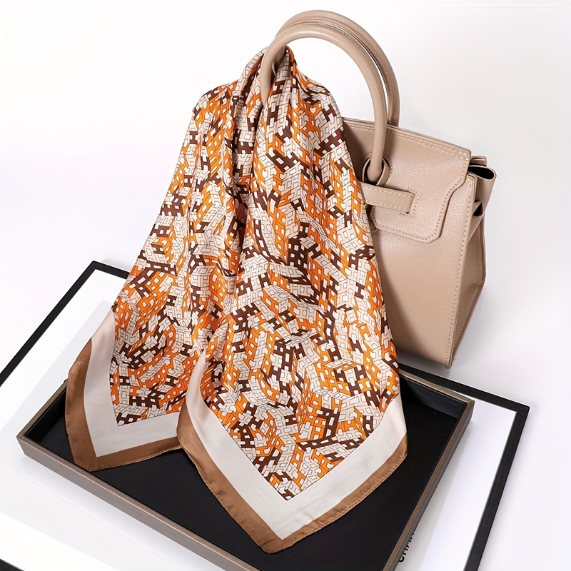 Houndstooth Print Satin Square Scarf Bandana Neckerchief Head Wrap