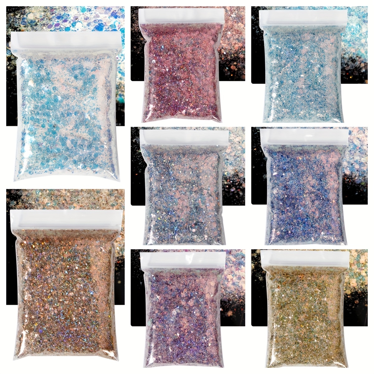 10G Mixed Colorful Hexagon Chunky Glitter for Resin Shiny Nails