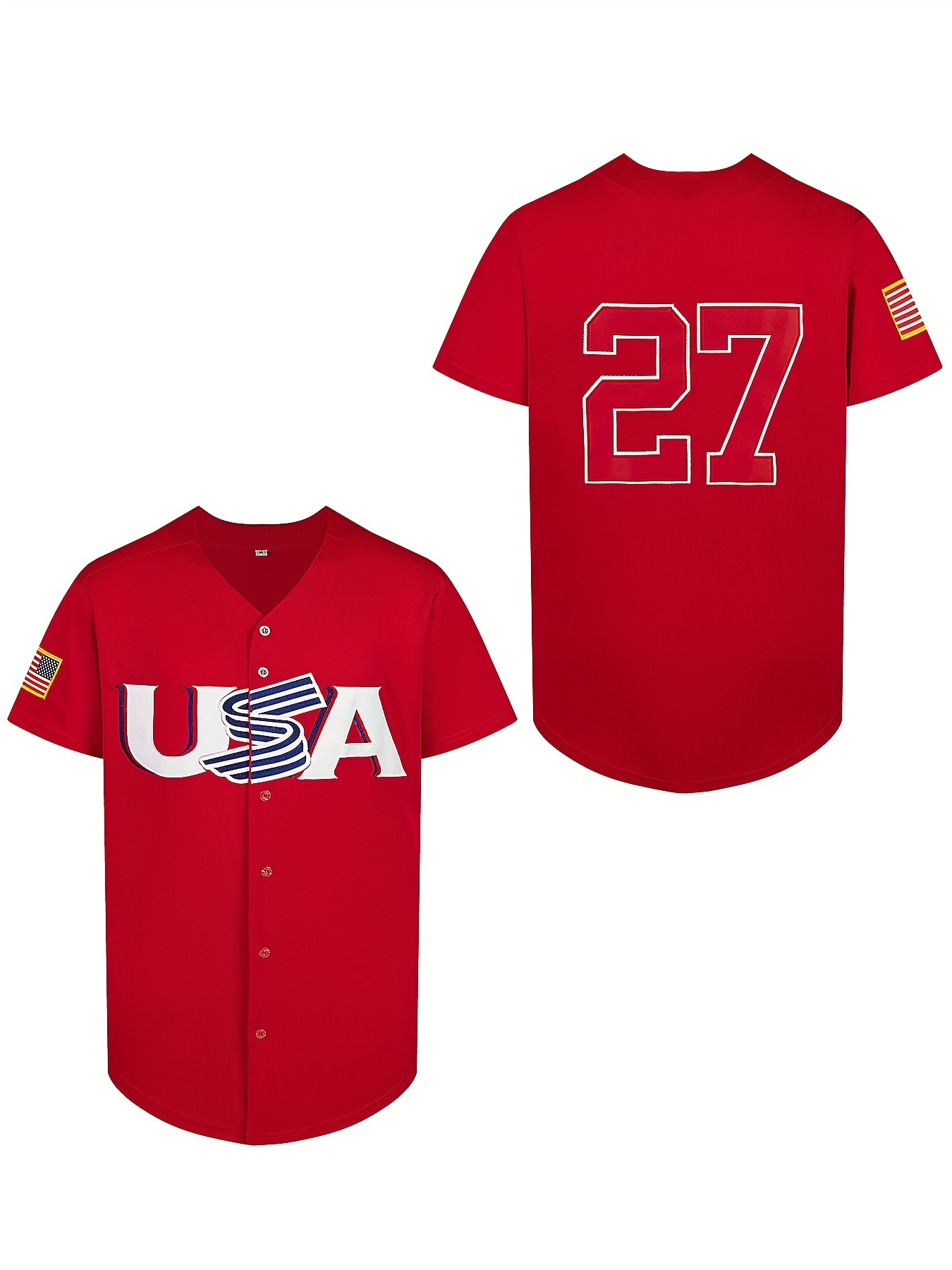 Men's Usa Baseball Jersey, #27 99 3 20 Embroidery Slightly Stretch